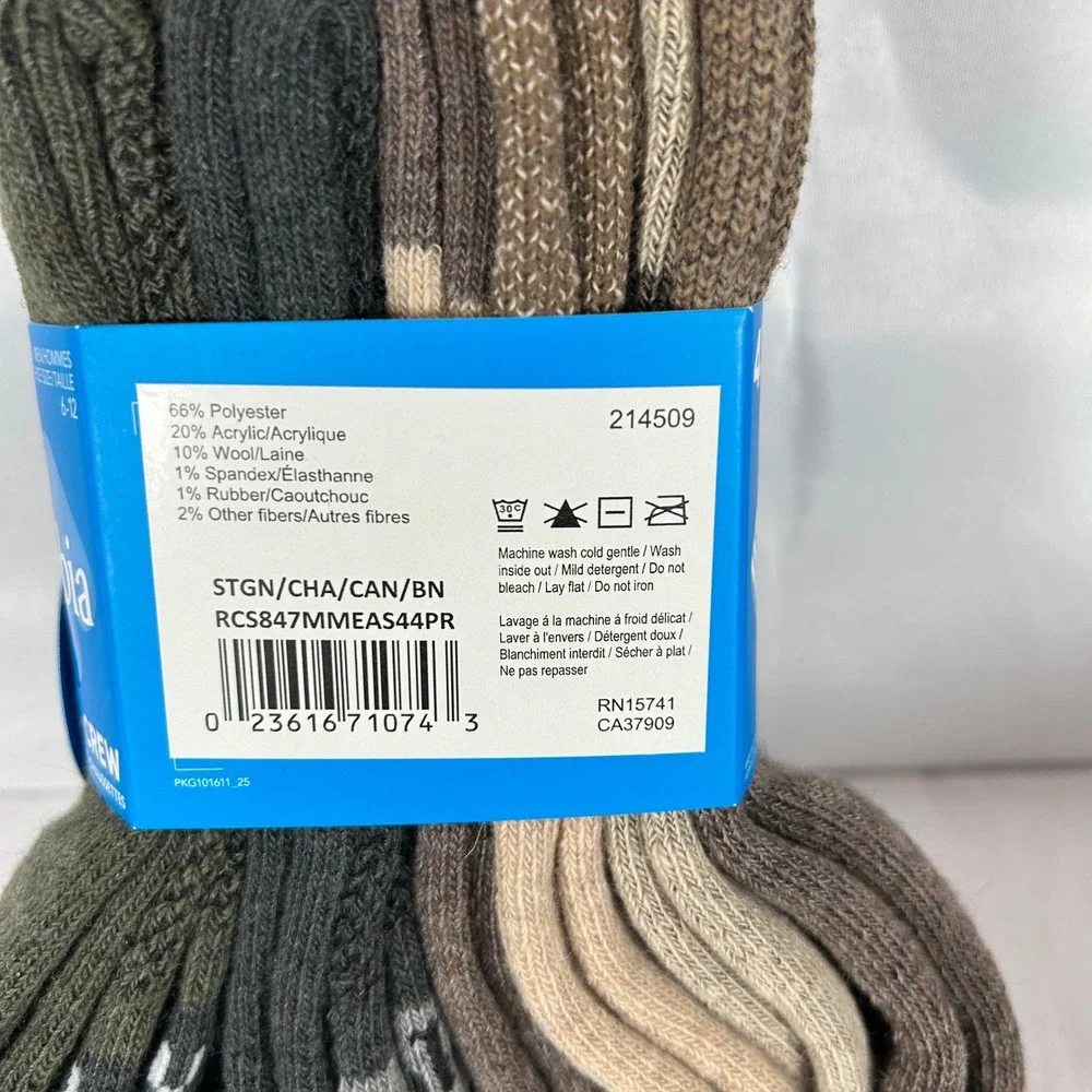 Columbia Mens Wool Blend Crew Sock 4 Pairs Earth Tone Shoe Size 6-12 RCS847MMEAS